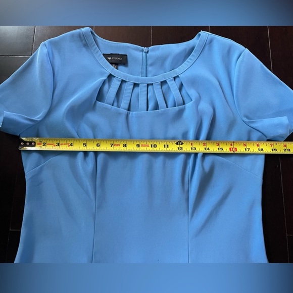 AB Studio Blue Cutout Neck Sheath Dress Size 10 Business Casual Midi - Picture 5 of 9